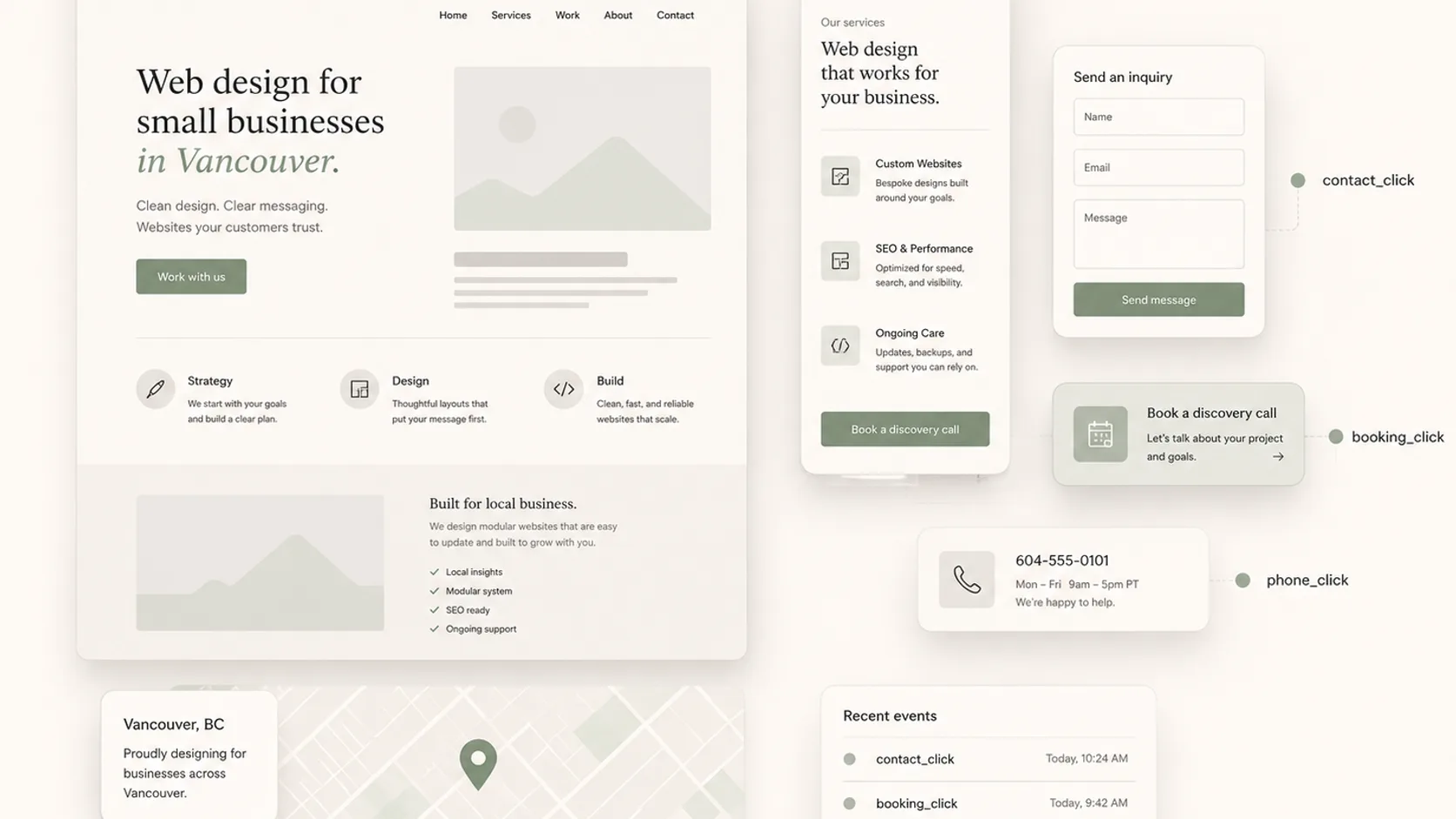 Minimal abstract local business website system for Vancouver web design service