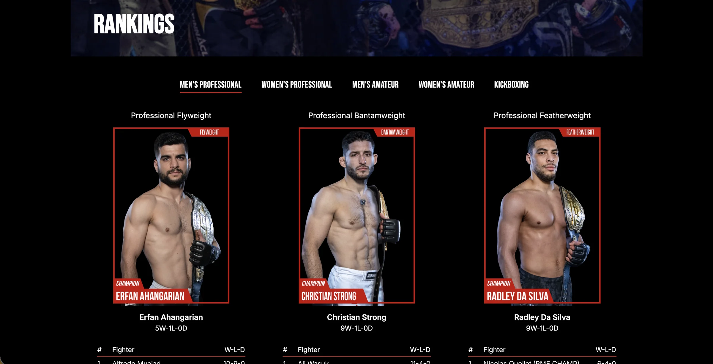 Connected event, athlete, and fight information on the BFL site