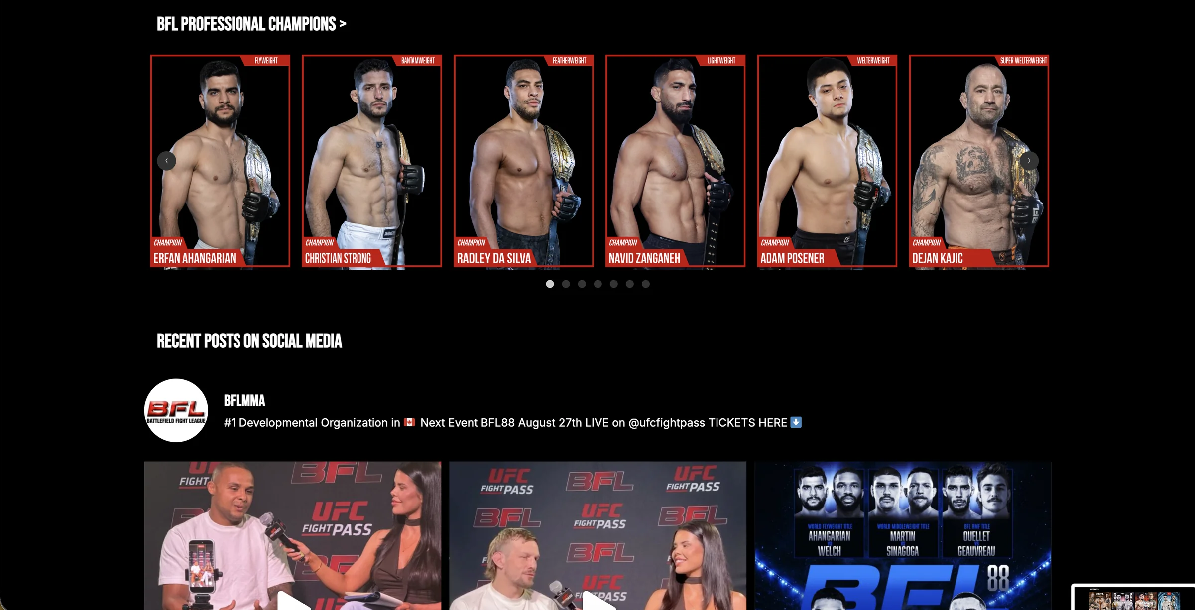 Fighter card presentation on the BFL site