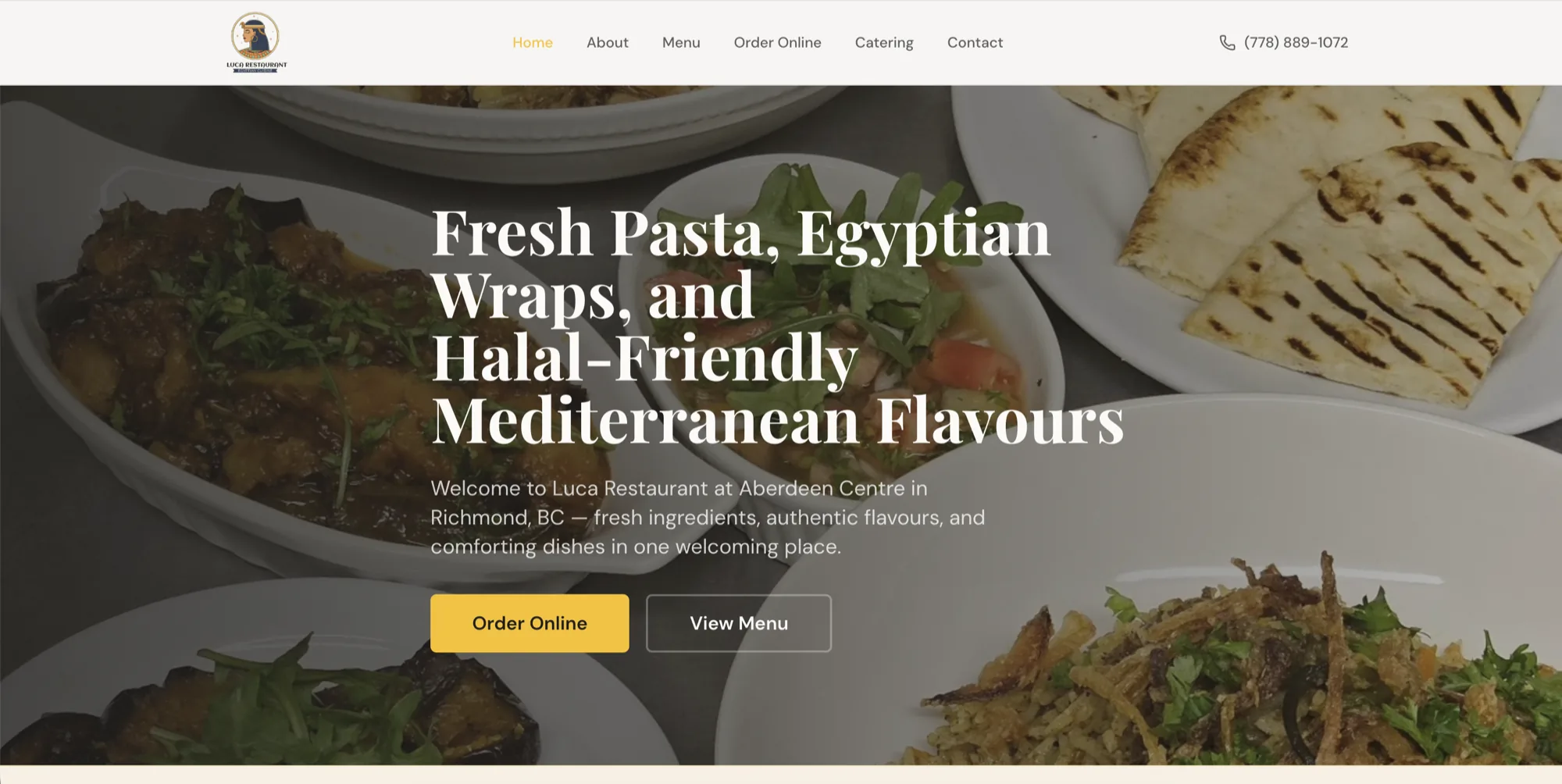 Luca Restaurant website homepage