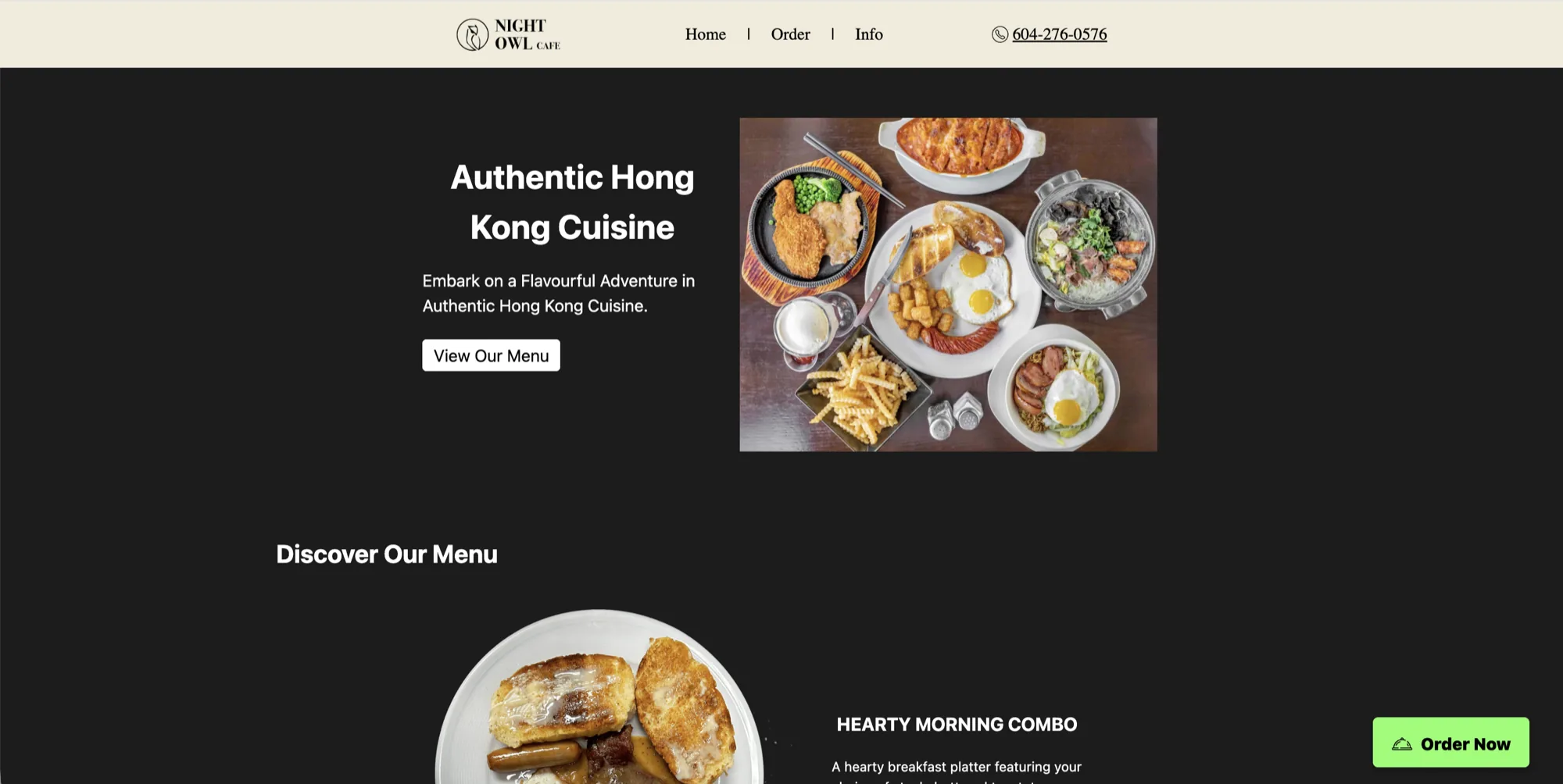 Night Owl Cafe website homepage