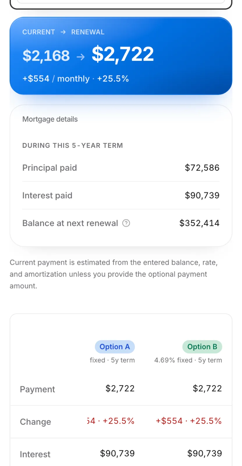 Mortgage renewal calculator on mobile