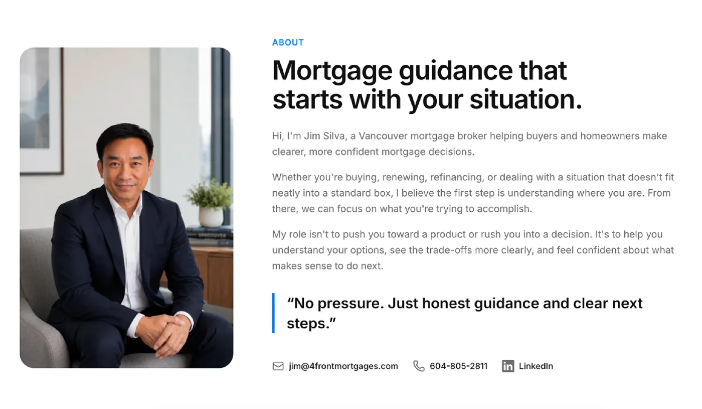 About section featuring Jim Silva on The Mortgage Helpers website